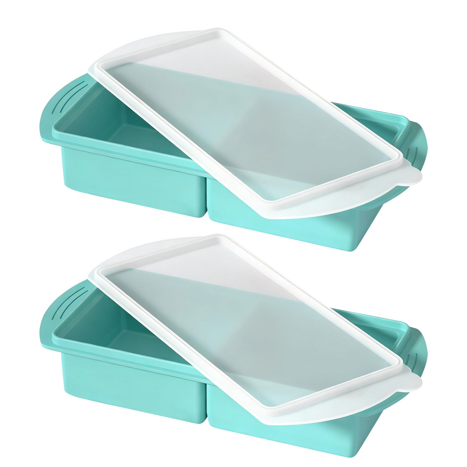 LUCKGONI Pack Of 2 Silicone Freezing Trays Featuring Covers Flexible Sections For Soups Sauces And Cooking Preparation 500ml Each