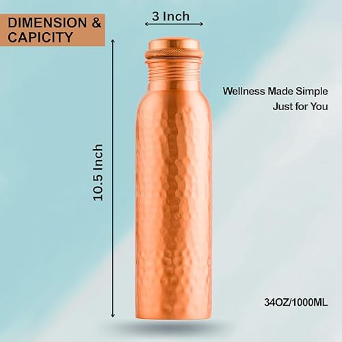 Miniatura 6 de Botella de agua de cobre de 34 onzas  Diseño ayurvédico 100% puro hecho a mano, respetuoso con el medio ambiente, calidad premium, sin BPA,