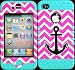 Bumper Case for Iphone 4 4s Anchor on Pink Chevron Design Hard Plastic Snap on Baby Teal Silicone Gel