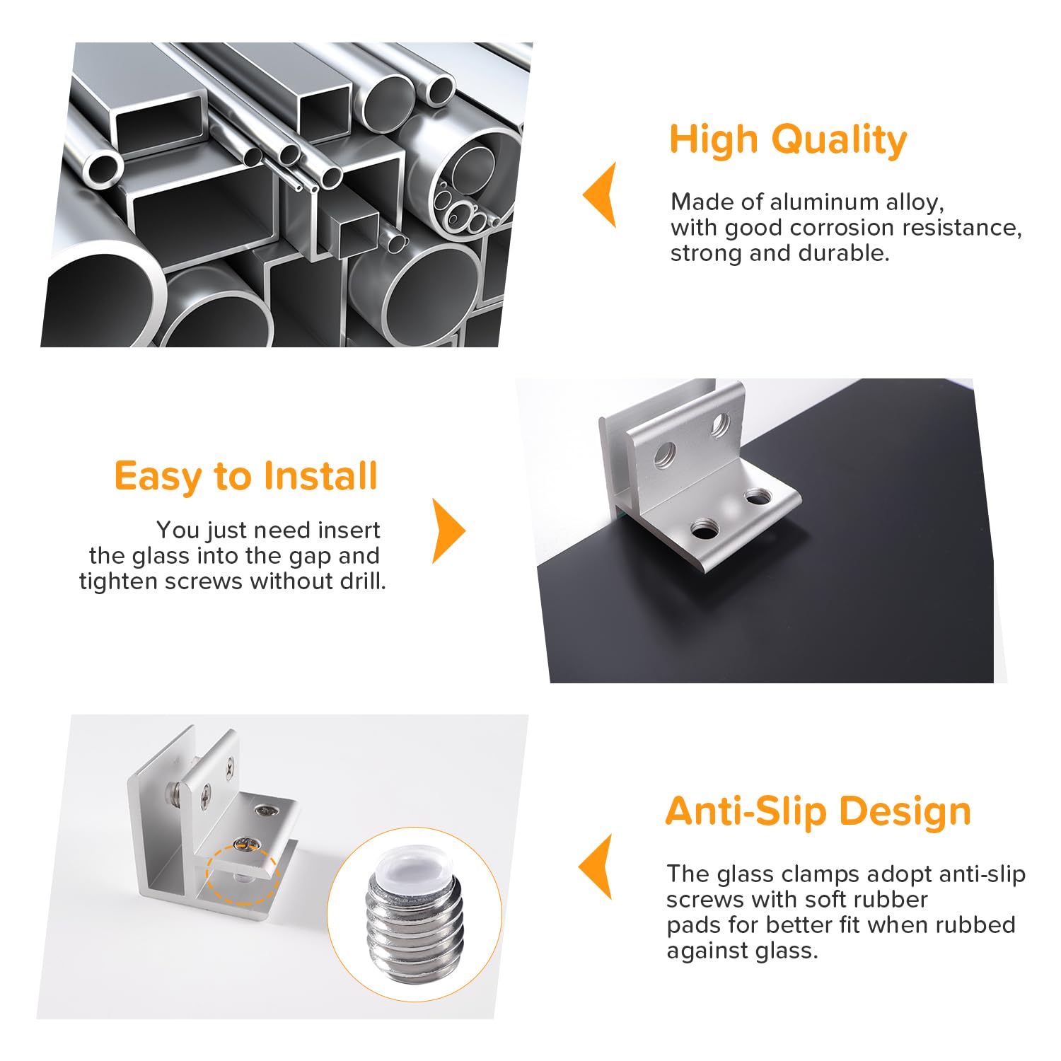 Lyeteung 4 PCS 11.5mm Glass Clamps, Aluminium Alloy Glass Support Bracket, Adjustable Glass Clamp Holders, Glass Connector - Image 3
