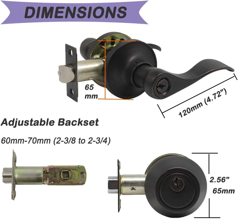 Get Special Price Probrico Hardware Heritage Front Door Entry Lever Lockset with Double Cylinder Deadbolt Combination Set Keyed Alike with Oil Rubbed Bronze 4 Pcak