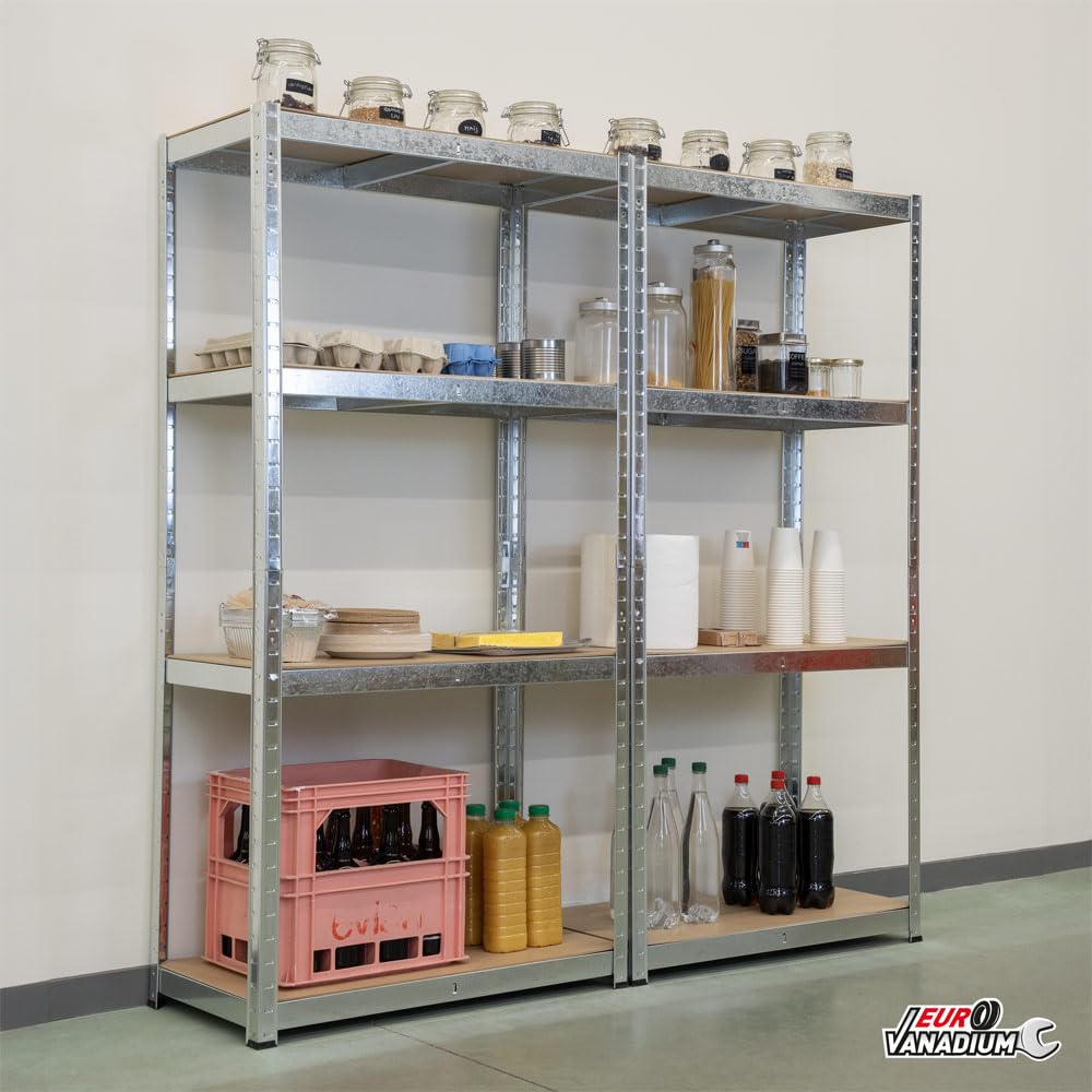 Doble Estantería de almacenamiento Cargas Pesadas - 160 x 160 cm - 640 kg - Estantería de garaje modulable, 4 Niveles, 8 Estantes