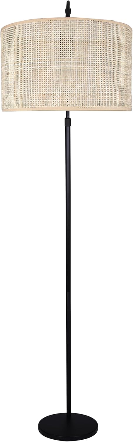 Canarm Merritt 1-Light Floor Lamp, Bohemian 82-Inch Matte Black Finish with Natural Rattan Shade, 3-Way Socket Switch for Living Room and Bedroom Lighting
