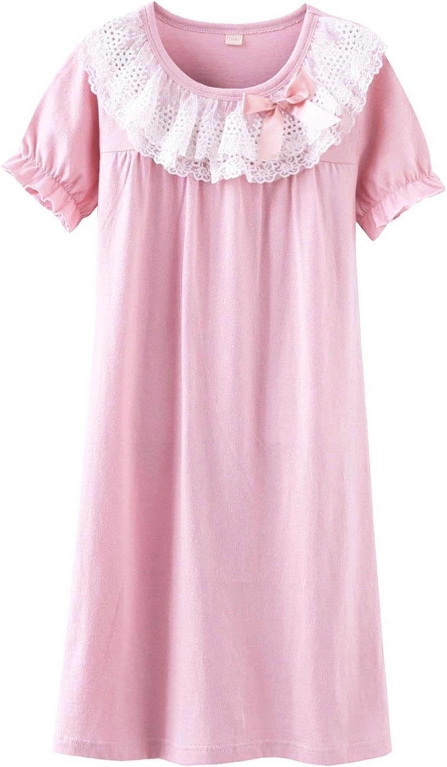 Girls Princess Lace Bowknot Nightgown Summer Cotton Sleepwear Dress Long Shirt(3y-13y)