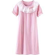 بنات الأميرة الدانتيل Bowknot Nightgown الصيف القطن ملابس النوم فستان طويل قميص 3y-13y