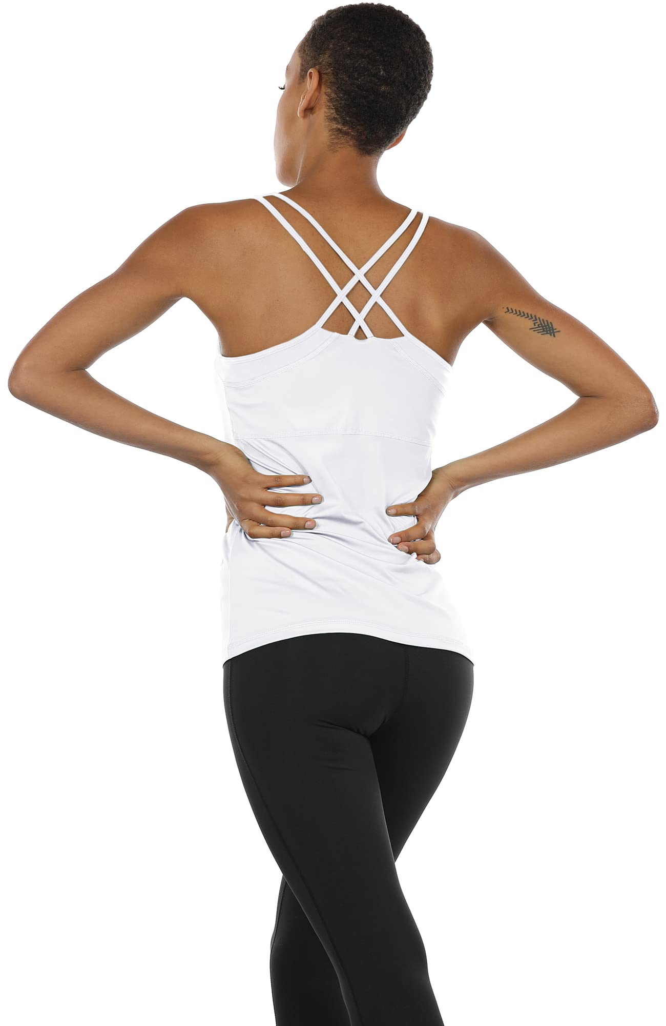 icyzone Top de Yoga para Mujer con Sujetador Integrado y Espalda de Tirantes Cruzados