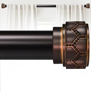 Bronze Curtain Rod 66-120 Inch Heavy Duty Boho Carved Finial