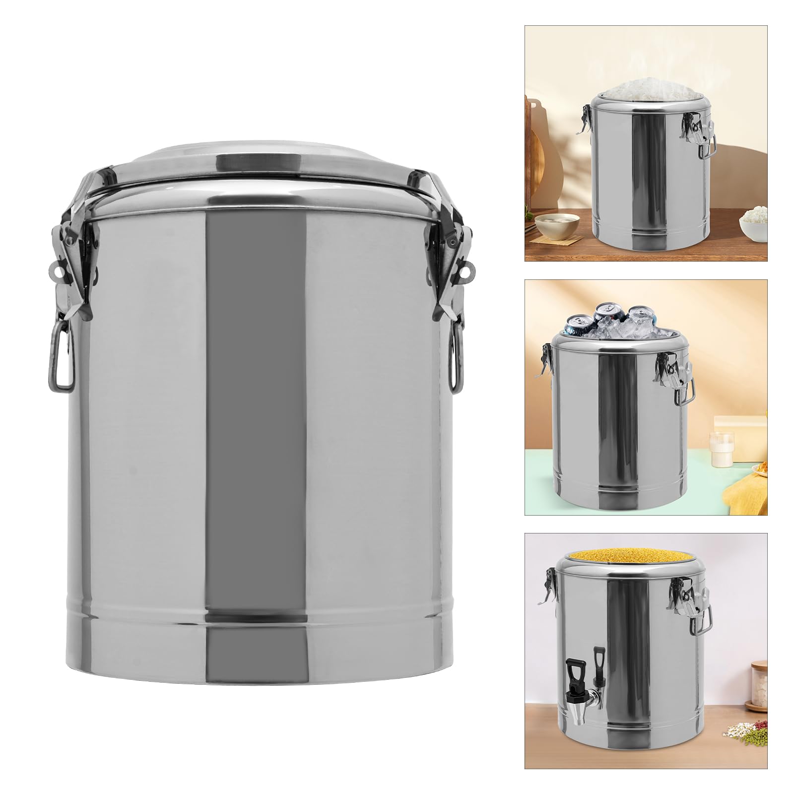 Calentador de alimentos de acero inoxidable, cubo aislado de 14 l, calentador con tapa, sin flancos, para todo tipo de fiestas, picnics al aire libre, viajes, cafeterías, buffets, hoteles,