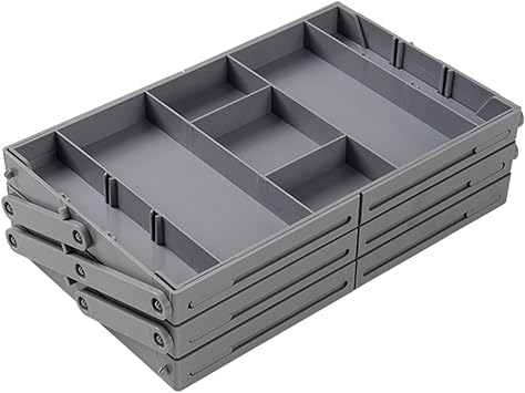 Smart Drawer Organizer Multi Level, Adjustable Folding Junk Drawer Organizer For Kitchen, Bathroom, Office, And Bedroom Space-Saving Makeup Organizer Grey