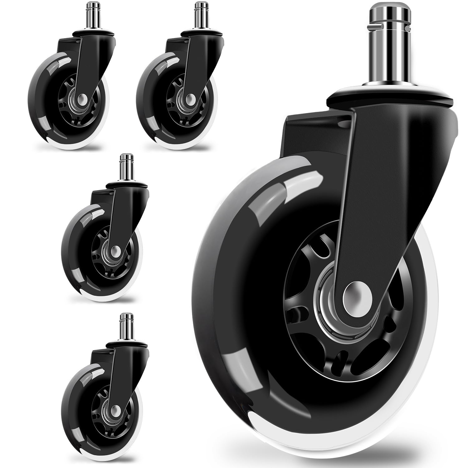 Ruote di ricambio per sedia da ufficio, 5 cm, resistenti, ruote girevoli per sedia a rotelle veloci e silenziose (set di 5), ruote per sedia da scrivania, universali, sicure per tutti i