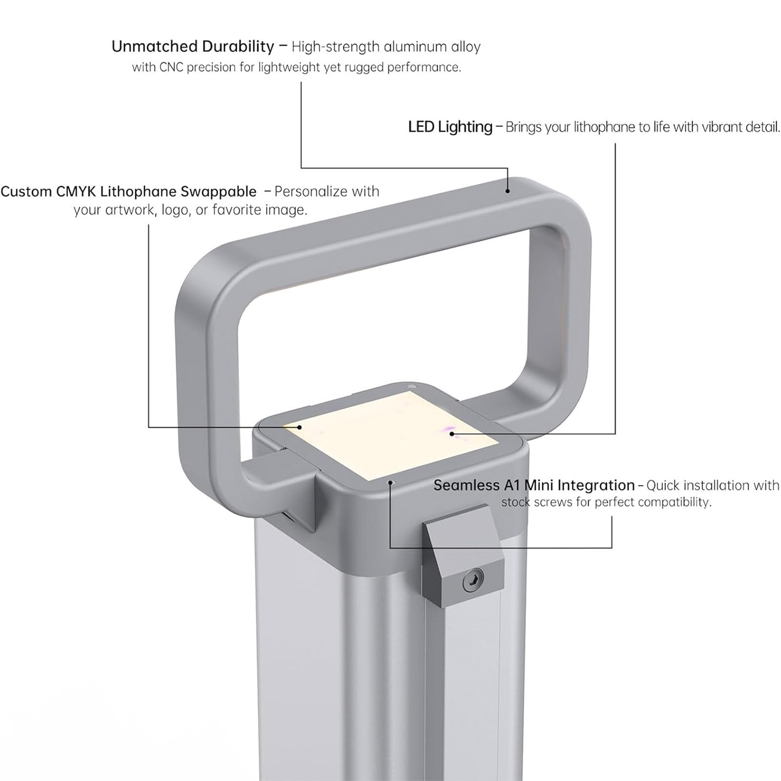 Starker Aluminiumgriff, schnelle Montage, buntes Licht und einzigartige Kunst-LED-Beleuchtung für Druckerzubehör, Druckerzubehör, LED-Griff