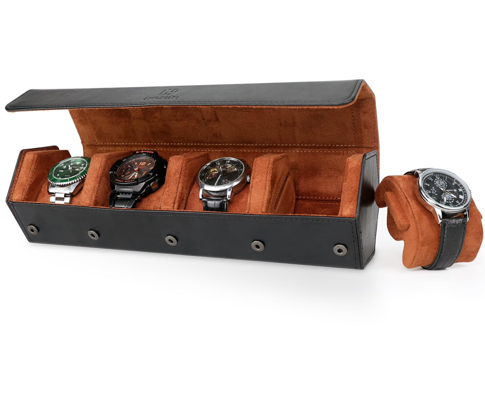 Porta Orologi Uomo 4 Posti, Scatola Porta Orologi Uomo 4 Posti, da Viaggio in Pelle PU, Portatile Scatola per, Donna (Nero/Marrone)