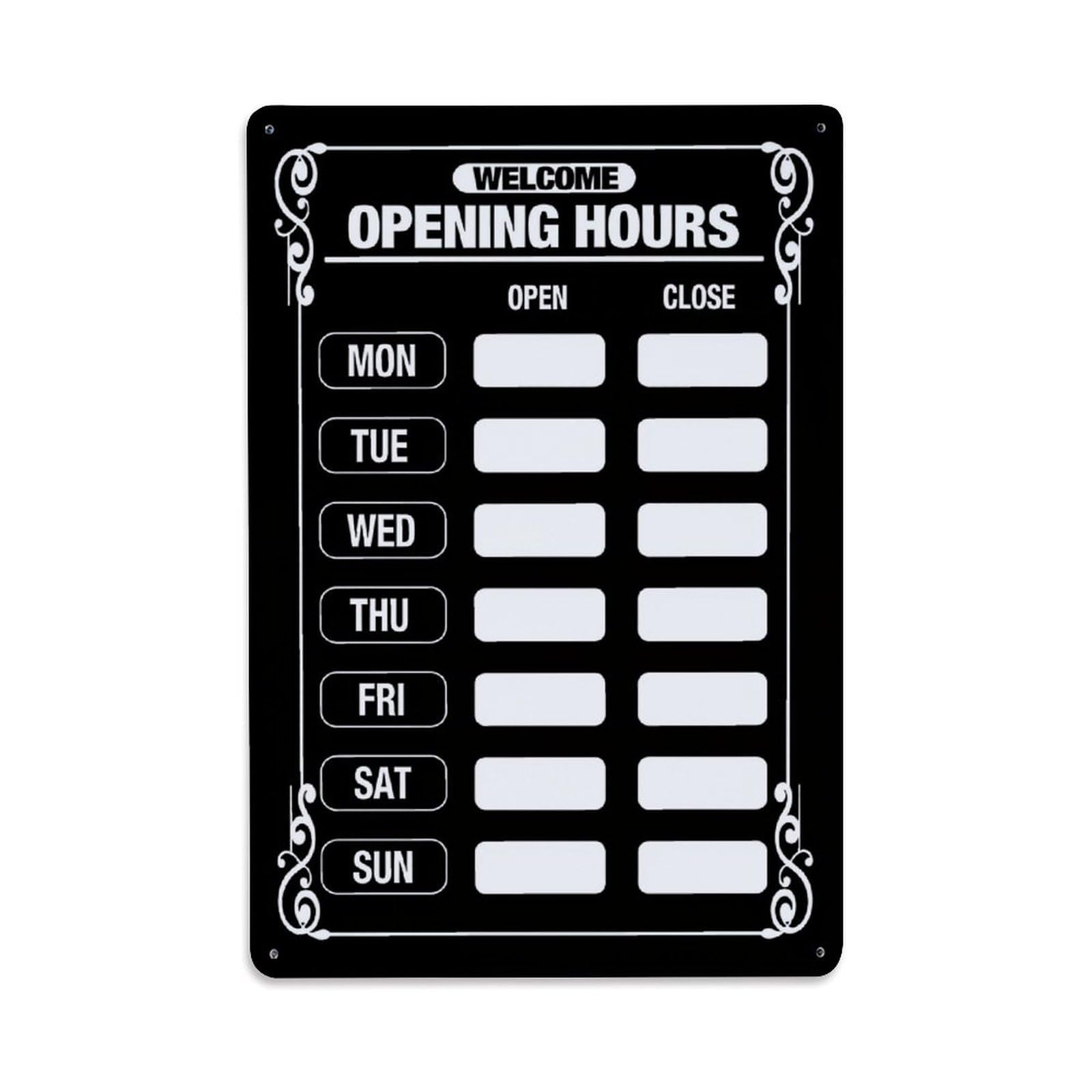 Lzwbntey Vintage Welcome Opening Hours Sign Template Metal Tin Sign Retro Wall Decor For Home Bar Garage Cafe, Indoor & Outdoor Decorative Metal Poster, 8X12 Inch