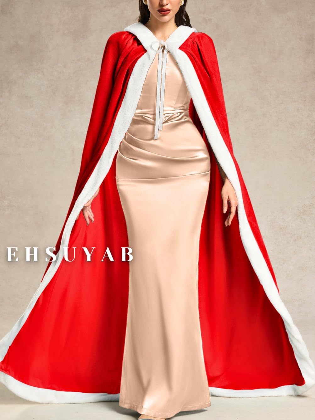EHSUYAB Women Lightweight Velvet Cloak with Hood,Bridal Wedding Fur Cpae Coat Winter Gown,Christmas Halloween Cosplay Costume