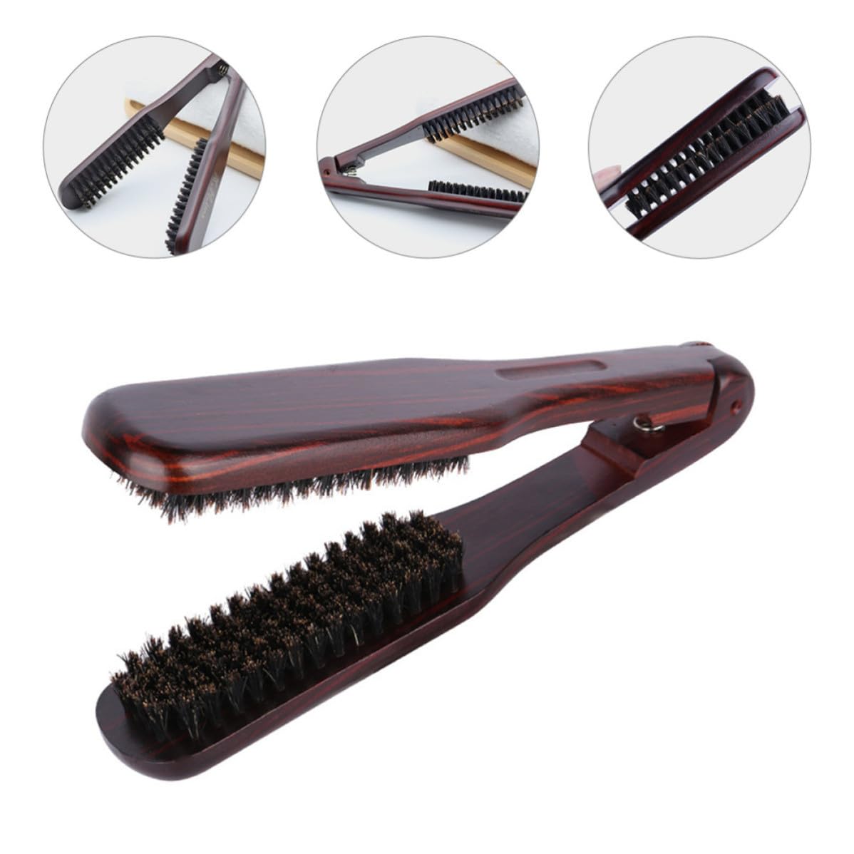 Hair Straightener Brush for Hair Styling and Straightening Wood with Bristle Double Sided V-shaped Design at Home