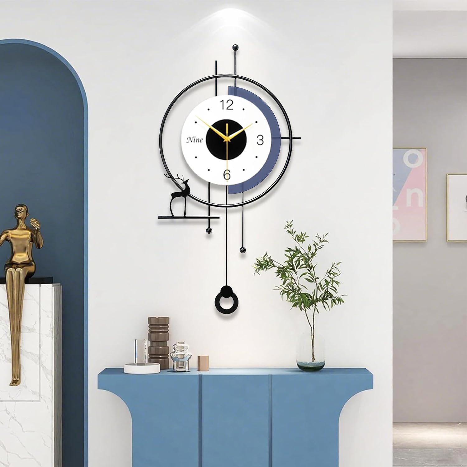 Large Wall Clock for Living Room Decor Modern Pendulum Wall Clock Silent Non-Ticking Battery Operated for Living Room Office Bedroom Kitchen 25inch Designer Wall Clocks Wall Decor for Home Indoor