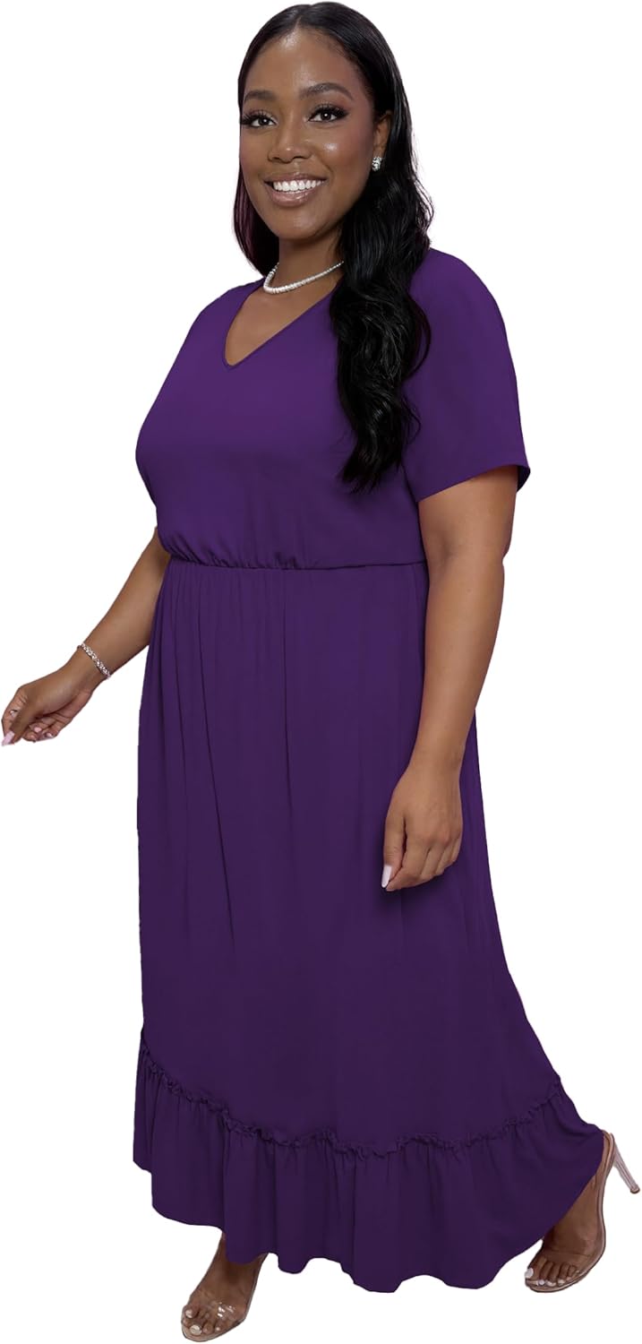 TOPSRANI Plus Size Maxi Dresses for Women Oversized Short Sleeve Crewneck Casual Loose Solid Summer Dress with Pockets - Image 3