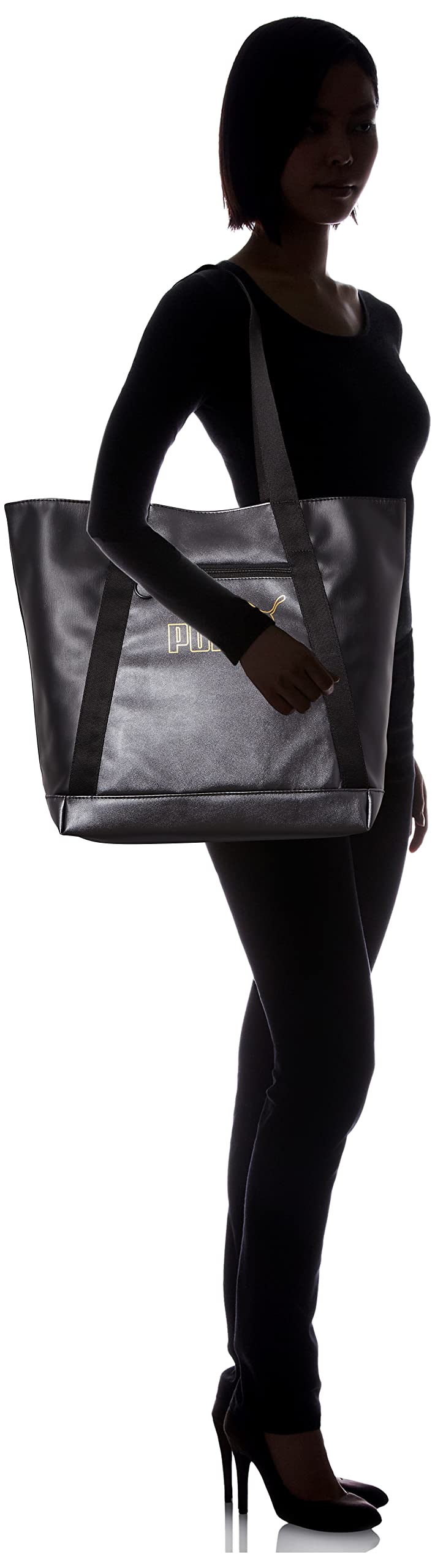 PUMA079152 Women's Gym Yoga Tote Bag, Core Up, Large, Shopper, Fall and  Winter 22, Color: Black/Metallic (01)