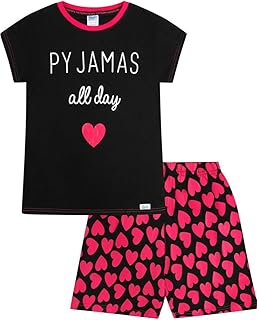 Pijama corto de algodón para niñas con diseño de corazón rosa y negro