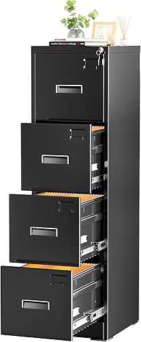 INTERGREAT Archivador móvil con ruedas, archivador móvil de metal de 3 cajones con cerradura, archivador vertical negro debajo del escritorio con
