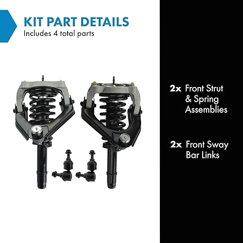 Miniatura 865 de TRQ Kit de suspensión delantera, conjunto de amortiguadores y resortes, barra estabilizadora, enlace estabilizador compatible con Chevrolet
