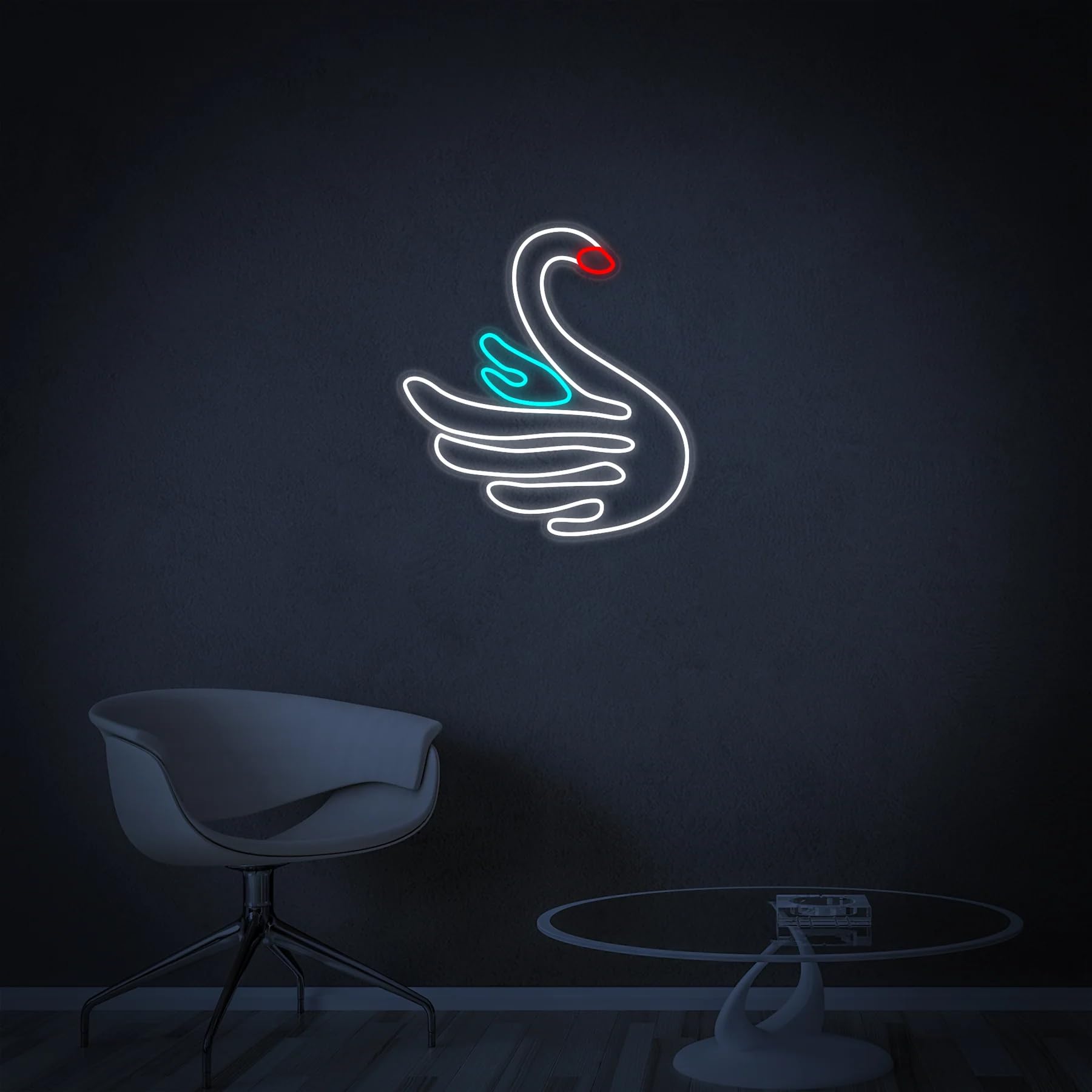 Letrero Cisne Blanco Cartel Luminoso LED Escaparate, Decoración de Pared en Metacrilato, Luz Brillante, aproximadamente 50cm alimentación 12v