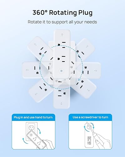 Miniatura 4 de TROND Extensor de salida con enchufe giratorio de 360, divisor de 6 salidas de CA con interruptor de encendidoapagado, adaptador de enchufe múltiple