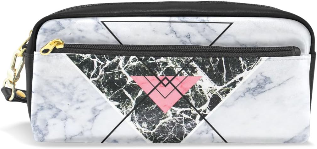 Large Capacity Pencil Case and PU Leather Pen Bag Grey Marble Pattern Zipper Stationery Supplies Pencil Pouch Comestic Makeup Bag for Girls and Boys