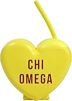 Vista 1 de Sorority Shop Chi Omega - Vaso con popote en forma de corazón de caramelo de 16 onzas con tapa y popote de silicona, vaso de plástico reutilizable