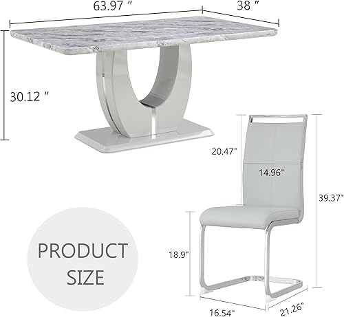 Miniatura 3 de JUFU Juego de Mesa de Comedor para 6, Mesa de Mármol Sintético y Juego de Sillas de 6, Juego de Mesa de Comedor Moderno para 6, Juego de Mesa de