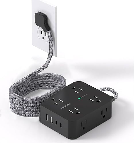Vista 14 de HANYCONY - Cable protector de sobretensiones de 10 pies, cable de extensión con 2 puertos USB C, extensor de salida múltiple con enchufe plano