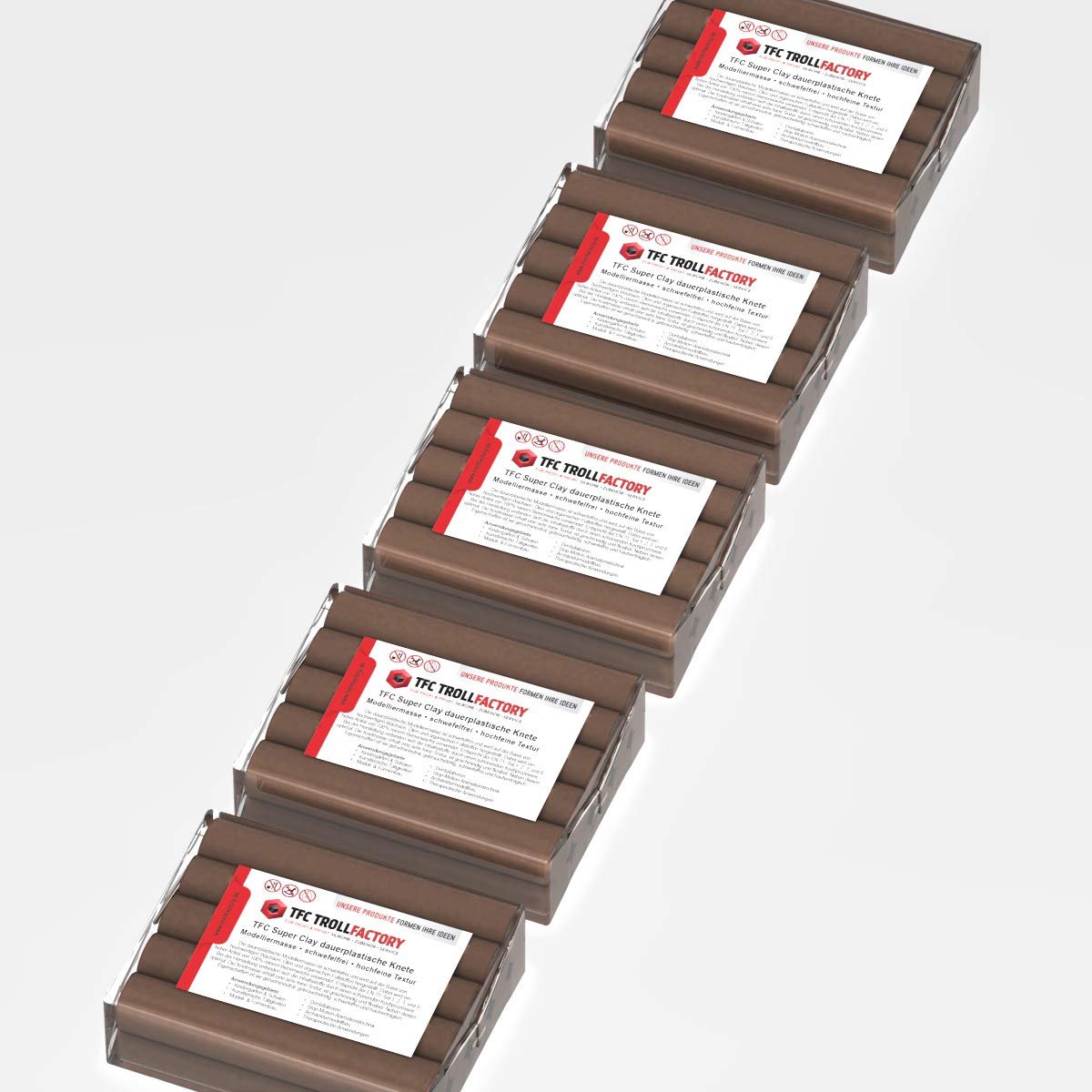 TFC SuperClay I trwała plastyczna masa modelarska I wyprodukowana z wysokiej jakości wosków (100% wosku pszczelego) i olejów, brązowa, 5 x 500 g