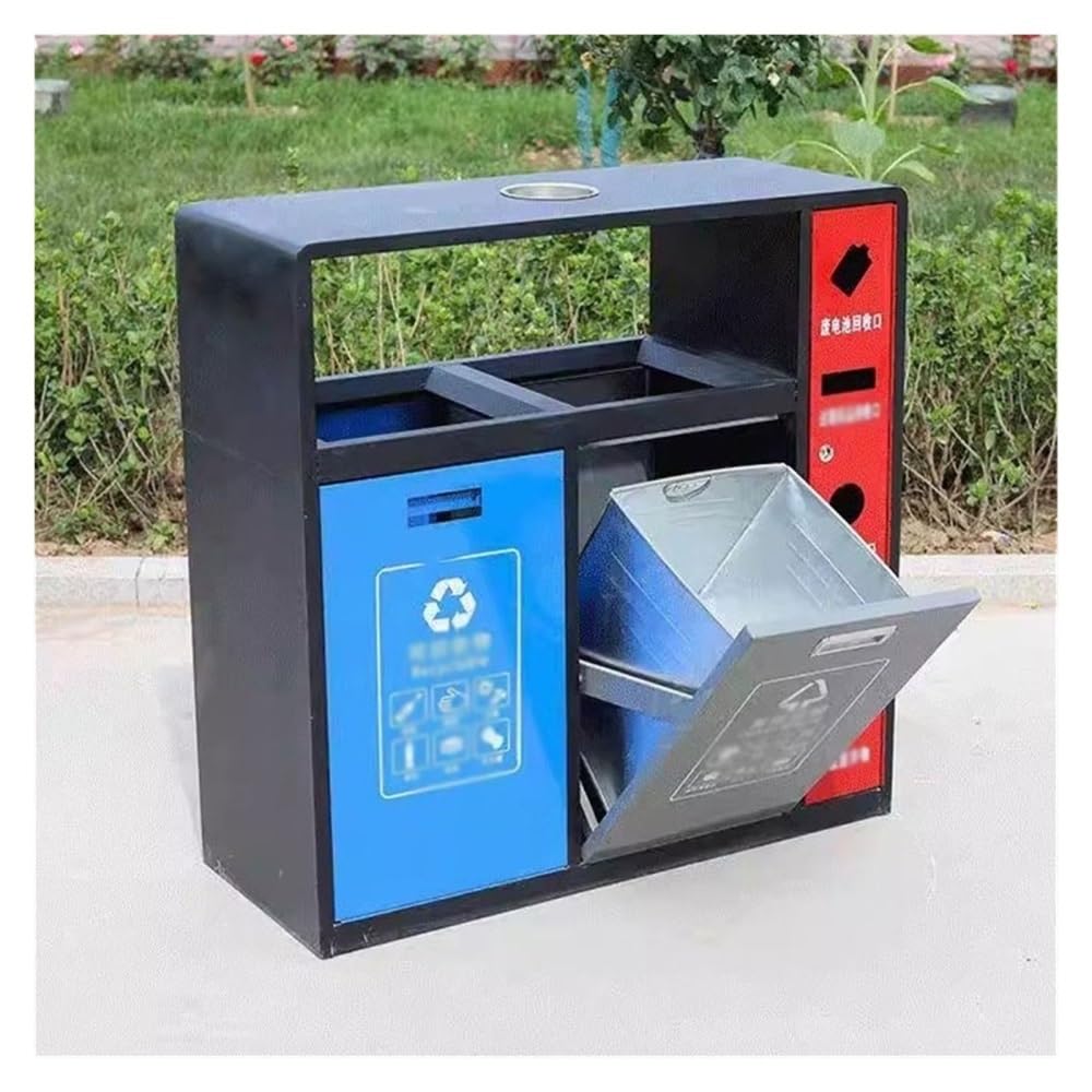 Outdoor Trash Can, Public Area Classified Waste Bin with Ashtray Outdoor Metal Garbage Can