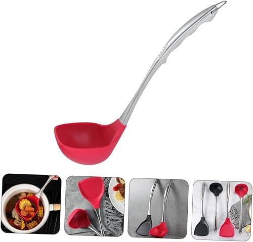 Miniatura 3 de LABRIMP Cuchara de silicona para servir cucharas de acero inoxidable utensilios de cocina de acero inoxidable mango cucharón cuchara de sopa para