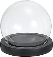 Vista 12 de PATIKIL Cúpula de cristal transparente Cloche de 4 pulgadas, vitrina de cristal con forma de globo, centro de mesa con base de madera natural