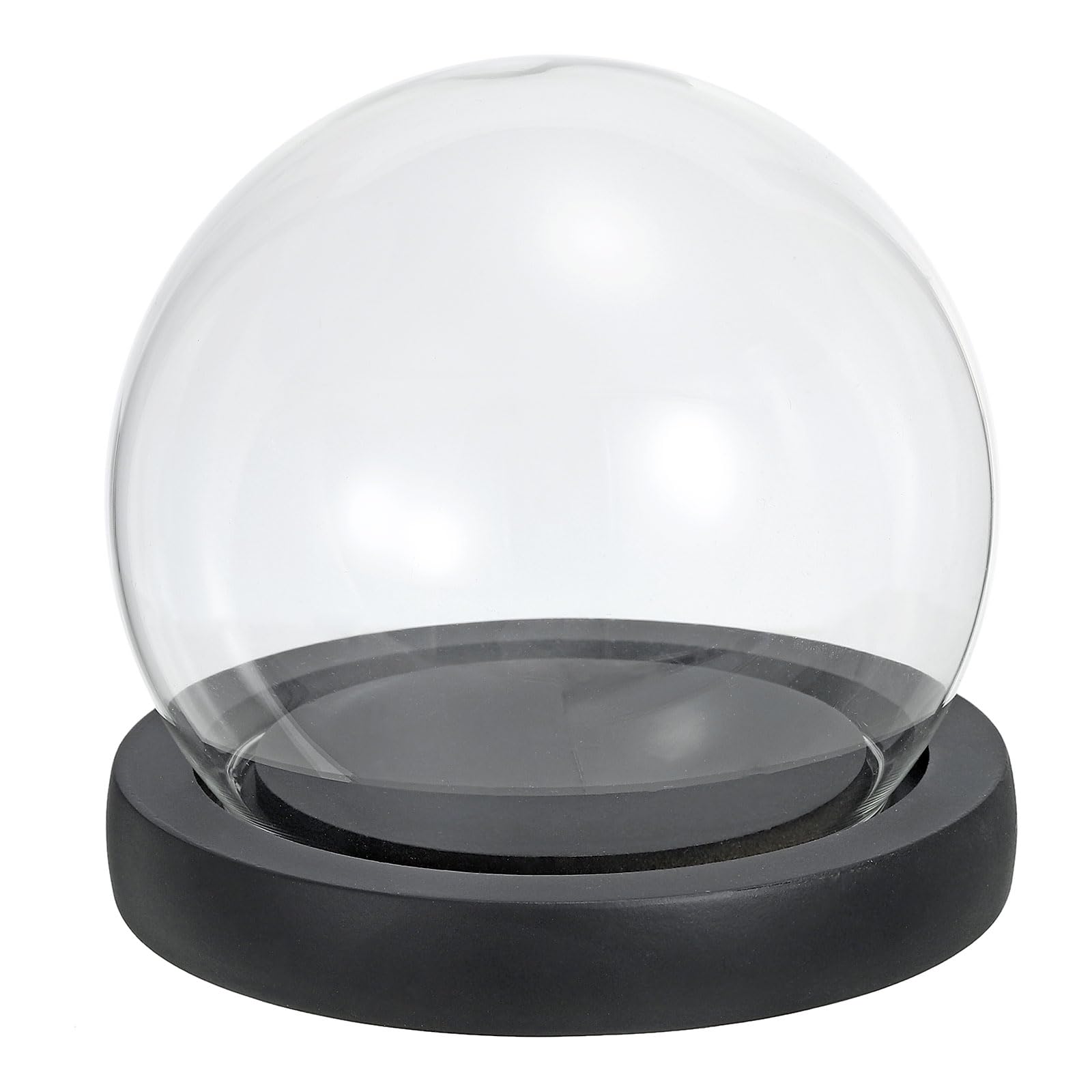Cloche en verre de 4.1 pouces avec socle en bois noir pour décoration