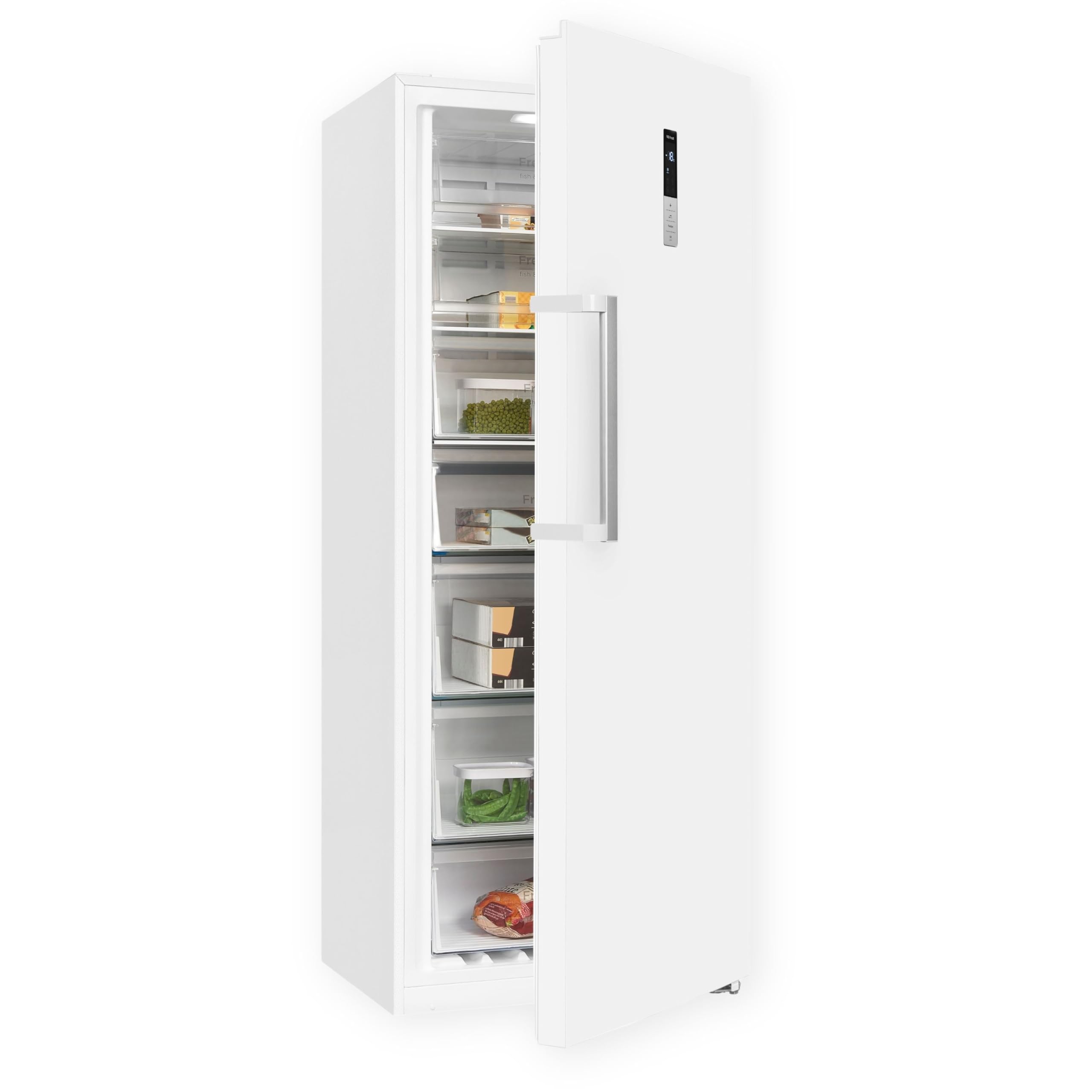 Exquisit GS380-NF-H-050D Gefrierschrank - No Frost, 380 L, Weiß | Großer Standgefrierschrank mit 380 Litern Nutzinhalt, 4-Sterne-Gefrierleistung, LED-Licht und Alarm-Funktion