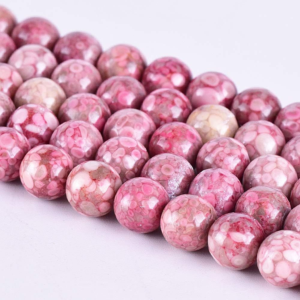 48PCS 8mm Pink Jasper Gemstone Loose Beads Chrysanthemum Stone Round Smooth Crystal Energy Stone Healing Power for Jewelry Making 15" a Strand