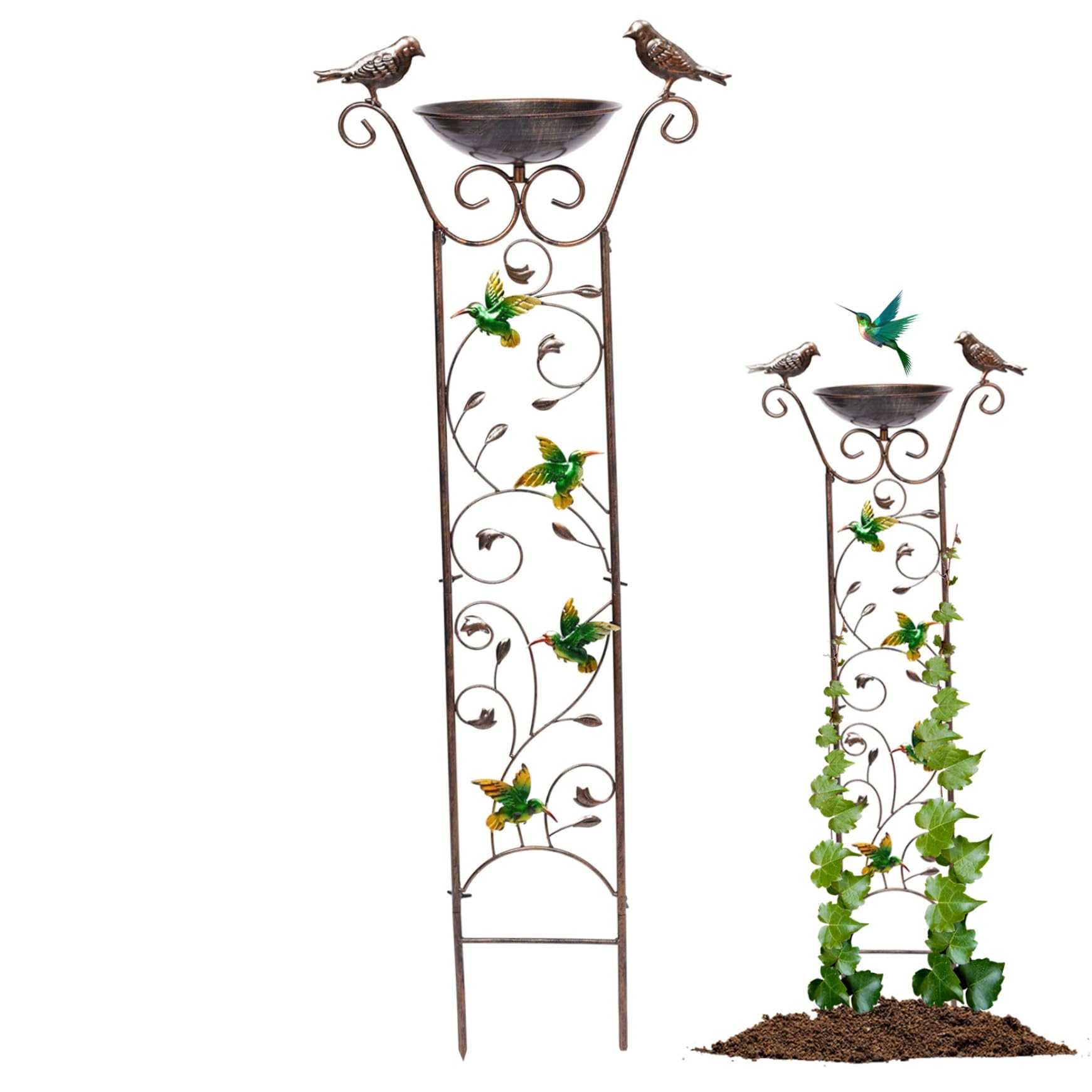 Baño de pájaros con enrejado de jardín 2 en 1 alimentador de agua de pájaros de metal desmontable dispensador de agua de pájaro libre alimentador retro de pájaros en al aire libre docoraciones de jar