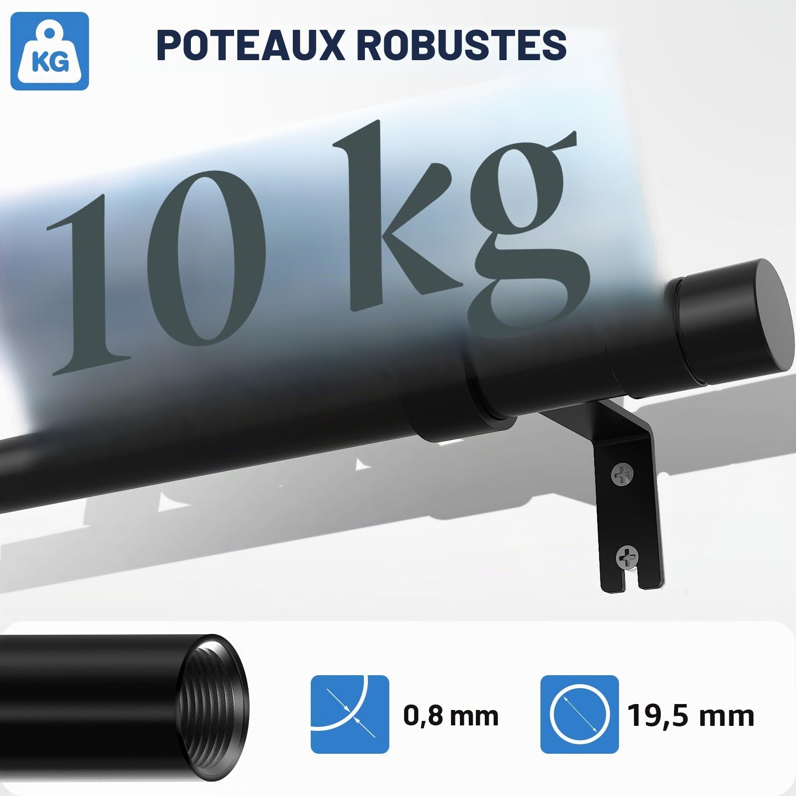 WELDUN Tringle à rideaux extensible en métal robuste pour fenêtre - 81 à 361 cm - Pour rideaux à œillets de 20 mm de diamètre - Noir