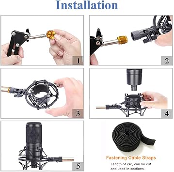 47-53mm AT2020 Microphone Shock Mount with Metal Screw Adapter, Adjustable Anti Vibration High Isolation Metal Mic Mount Holder Clip for Diameter of 47-53mm Microphone