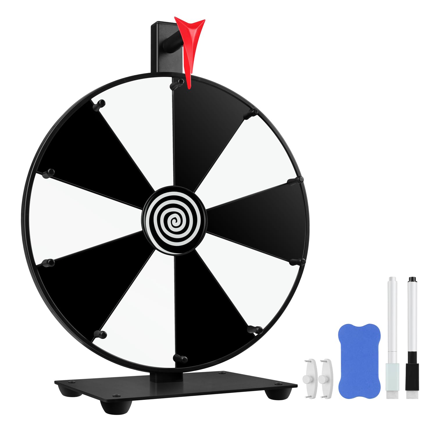 12 Inch 10 Slots Prize Wheel Tabletop or Wall Mount Fortune Spin with Dry Erase Marker and Eraser for Engaging Home Parties, Trade Show, Carnival Events (12'' Black&White)