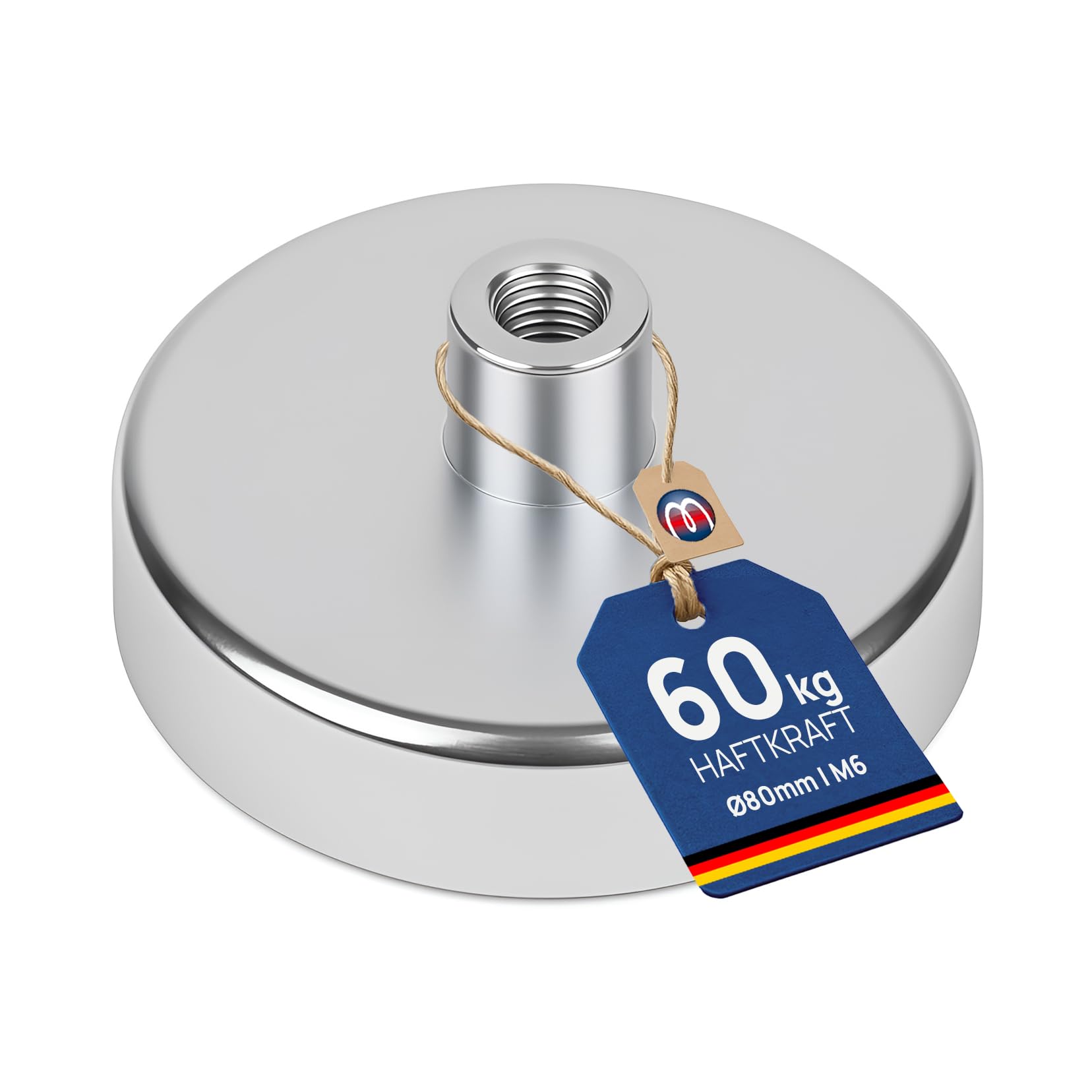 Ferrite Flat Pot Magnet Ø 80,0 mm x 18,0 mm with internal thread M6 x 16 mm - holds 60,0 kg - 1 piece - Magnetic system with screw socket