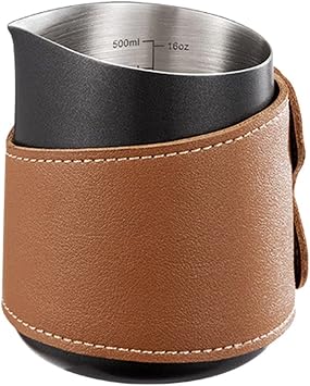 Milk Frothing Cup Art Slanted Mouth Latte Cup Milk Pitcher Milk Jug Milk Frother Stainless Steel with Leather Case No Handle