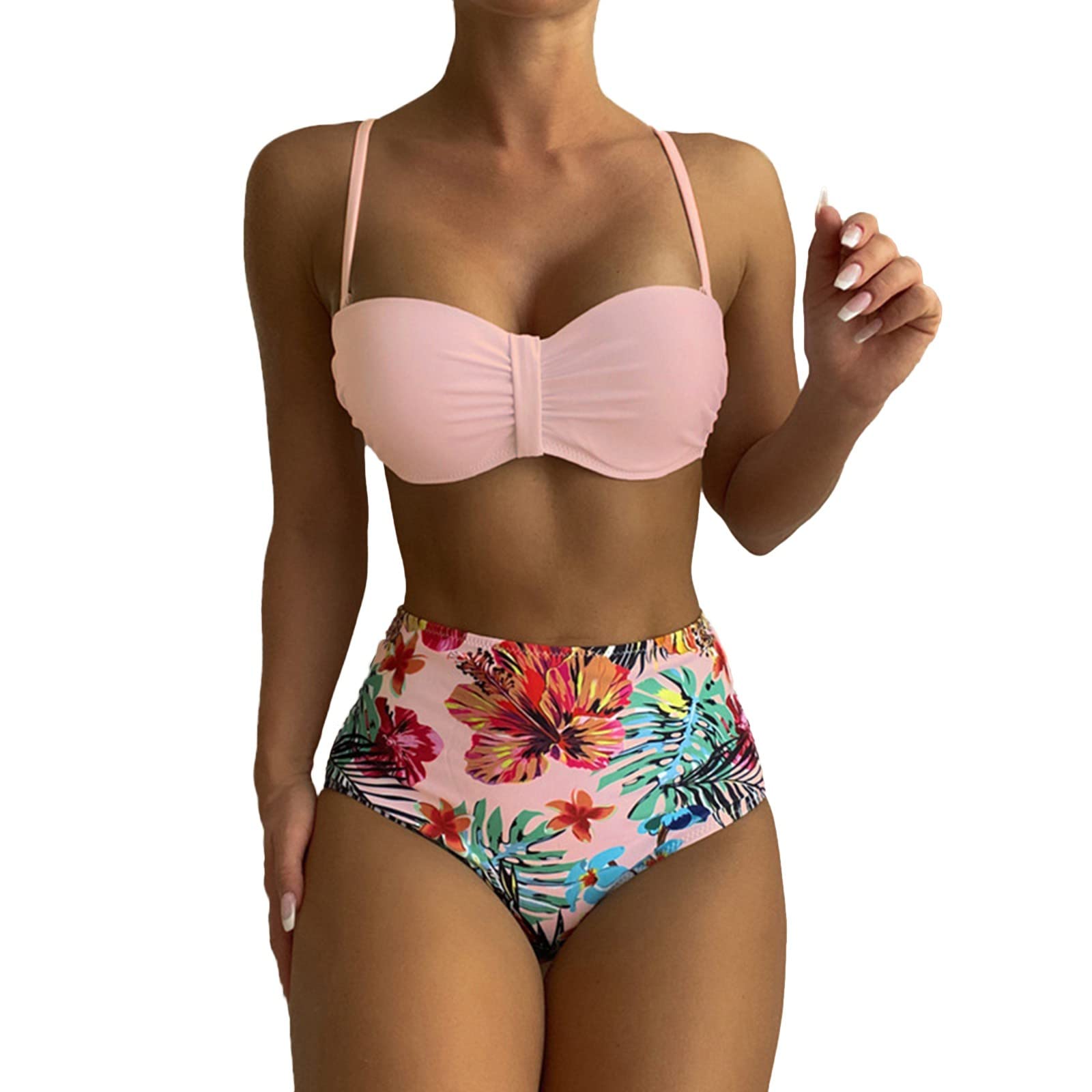 Genérico Bikini para Mujer Push Up Brasileños Bañador de Fruncido Traje de Baño de Cintura Alta Atar en la Espalda Bikini Mujer Push Up Bañador Mujer Reductor Barriga Y Push Up