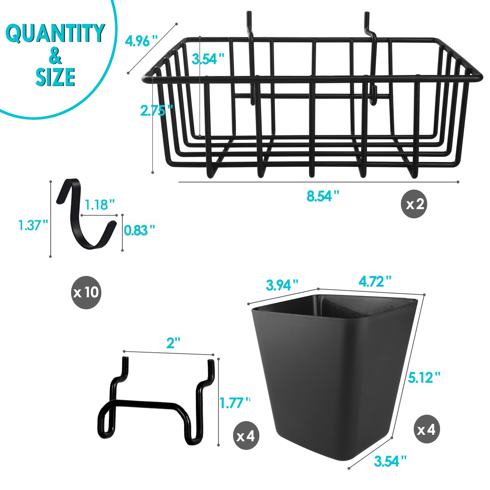 G.CORE Pegboard Bins Baskets Organizer with Peg Board Hooks Cups - 16 Pack Peg Accessories Fit 1/8