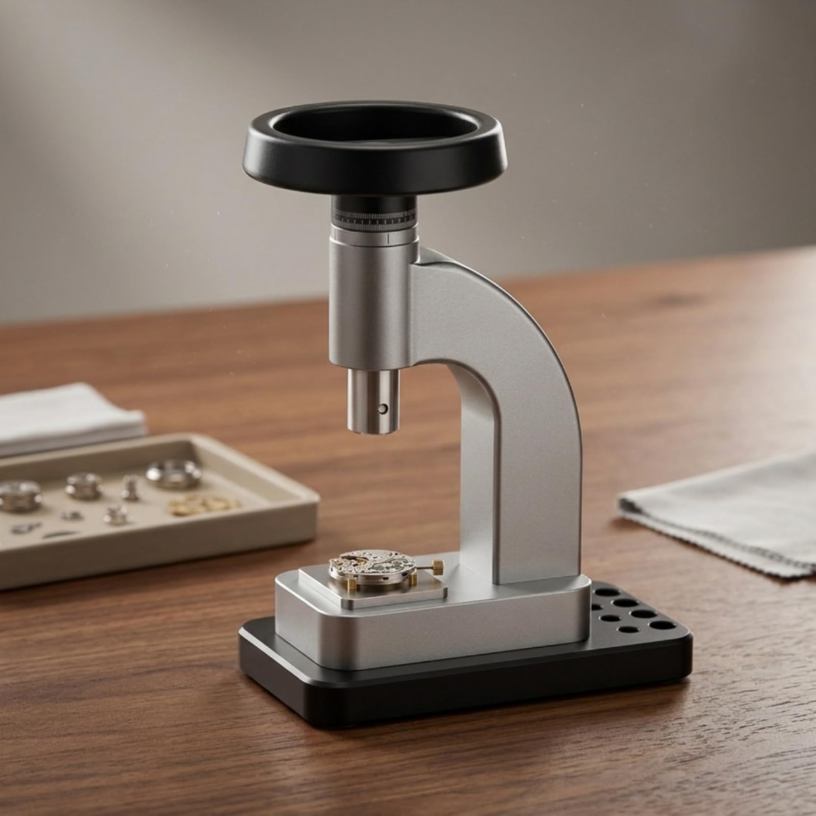 Pressa Riparazione Orologi Pressa Cassa Pressa Vetro Attrezzo Orologiaio Strumento Metallico con Base Stabile E Teste Intercambiabili Adatta per Banco Lavoro Casa Laboratorio, Verde