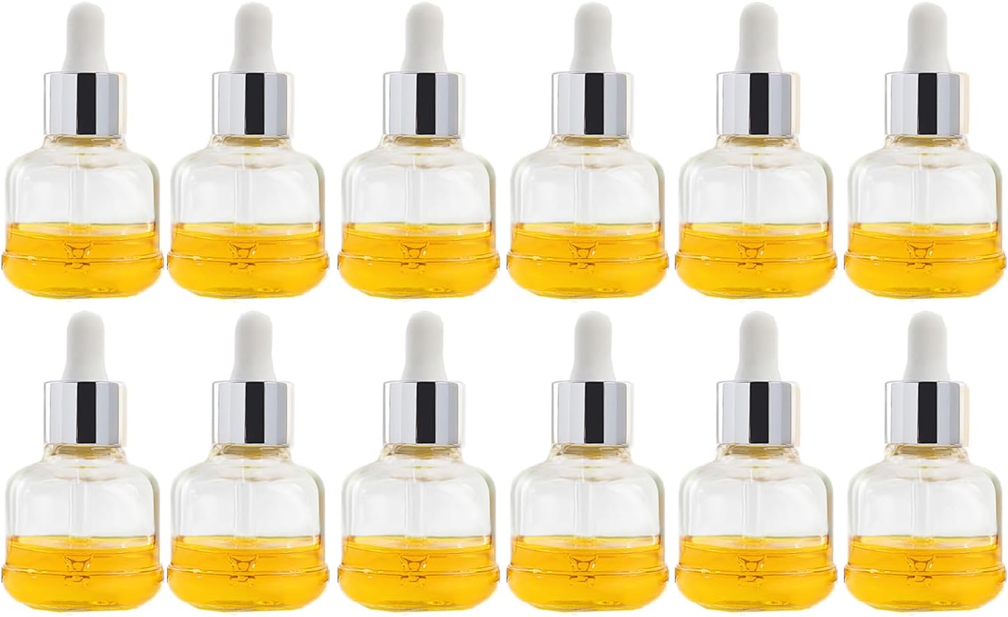 50ml Glass Gourd Bottle with a 20/415 Cap and Glass Dropper, Suitable for Essential Oils; Leak-Proof Travel Bottle; 12-Piece Set(Bright Silver)