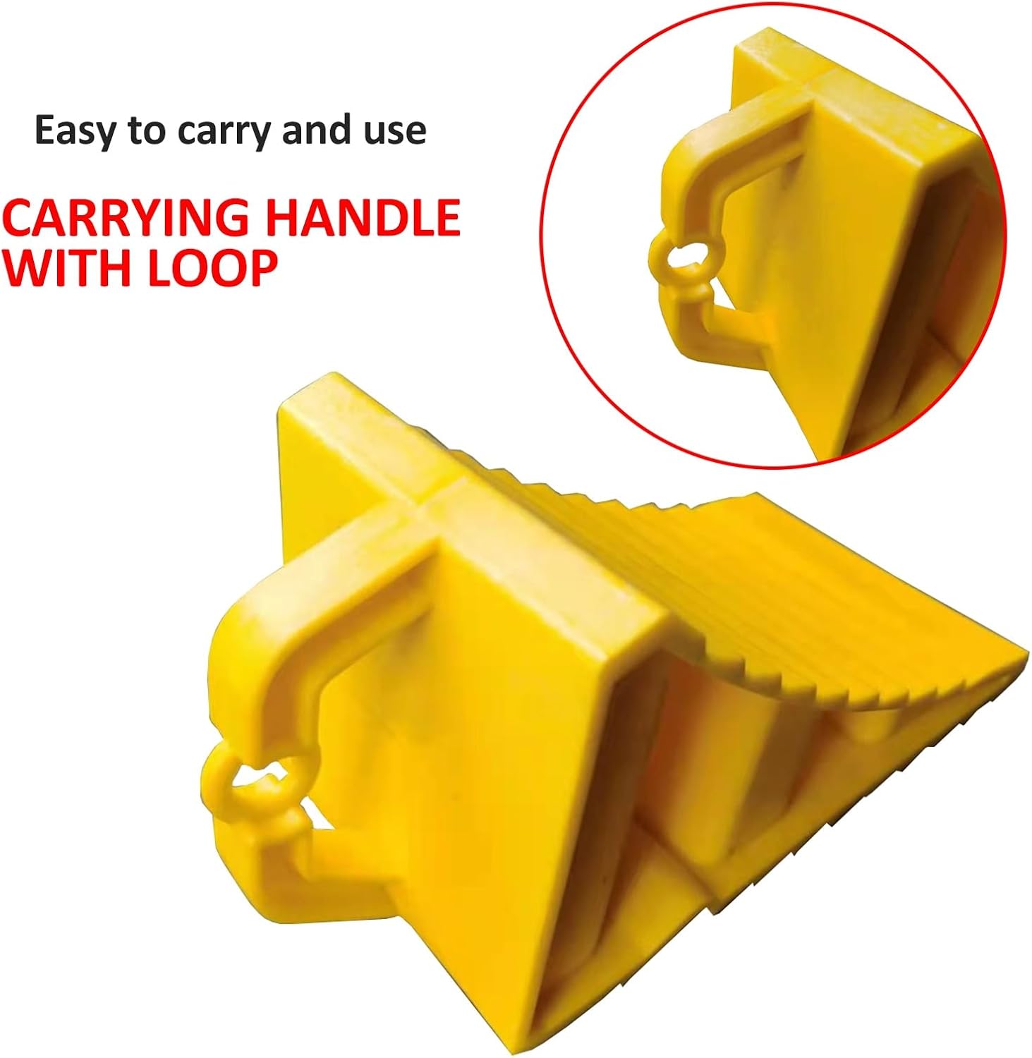 Small Wheel Chocks, Eye-catching Yellow PE Camper Tire Chocks for Trailer, Non-Slip Base + Carrying Handle with Loop