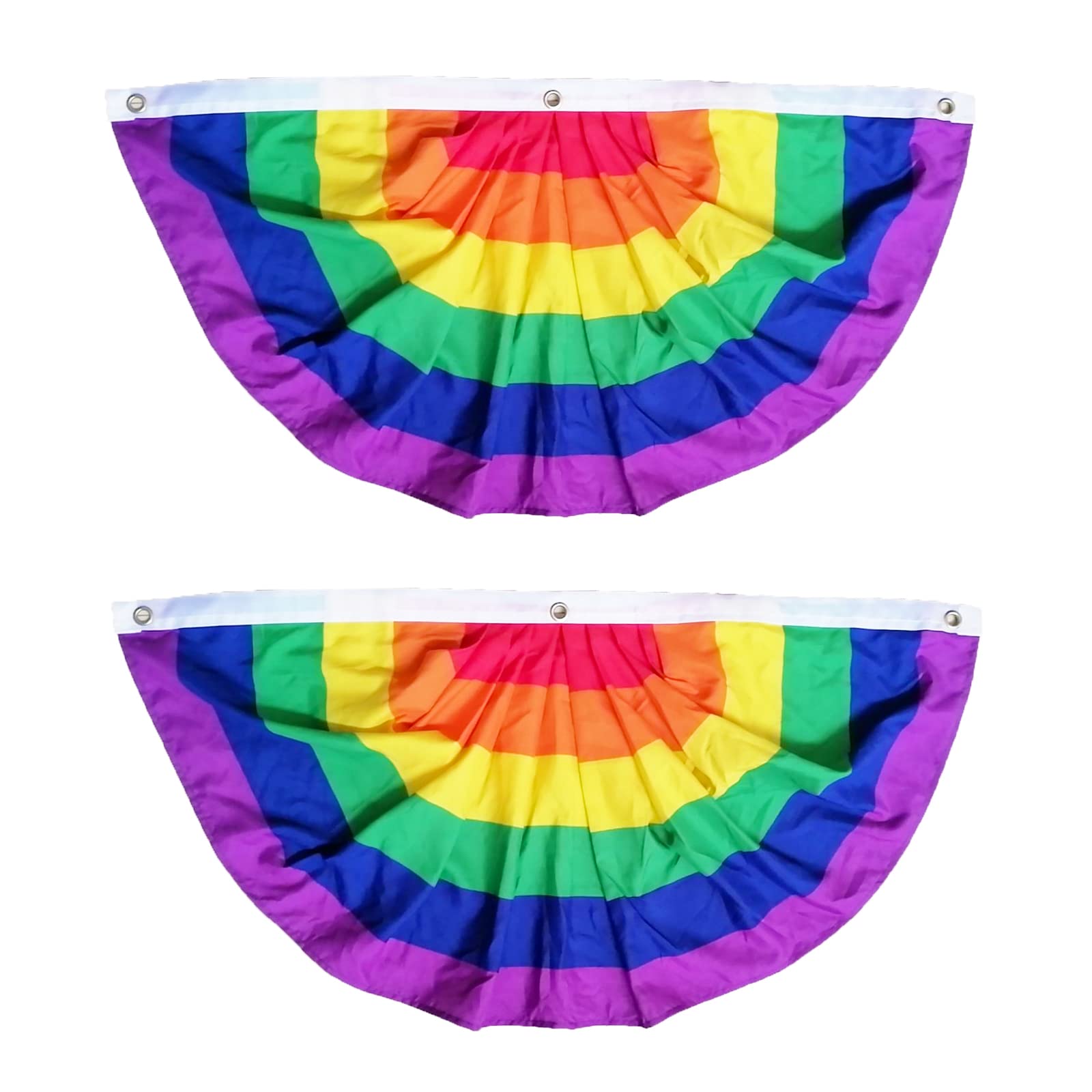 Qaxlry 2PCS Pride Pleated Fan Flag, 1.5x3 Ft Rainbow Bunting Flag Banner LGBTQ Gay Bisexual for Outdoor, Yard, Awning, Window, Fence Decorations (Pleated fan flag)